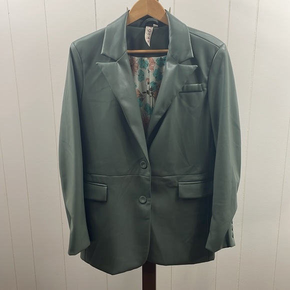 Anthropologie Dolan Left Coast Green Vegan Leather Boyfriend Blazer - Picture 2 of 6